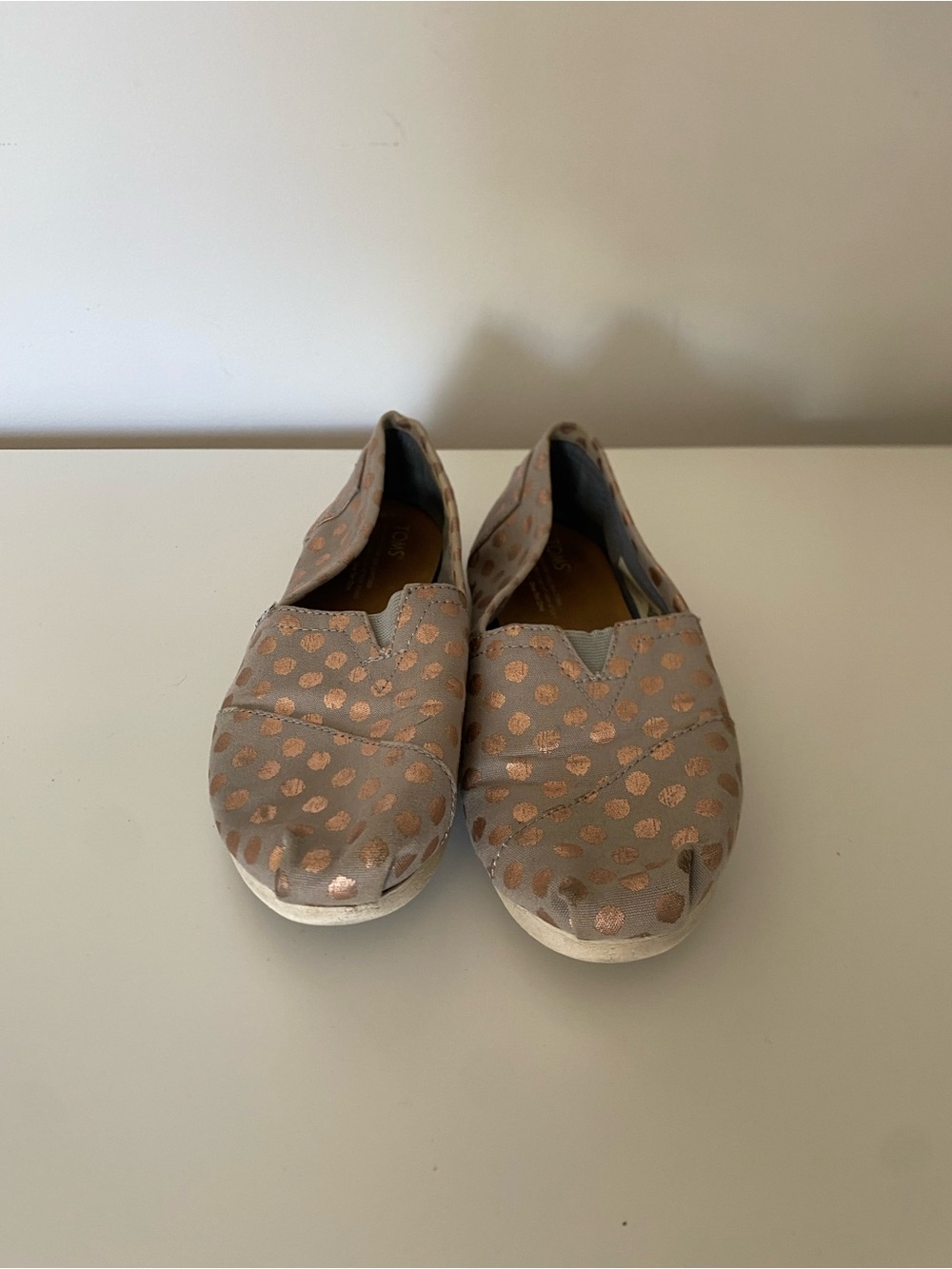 TOMS Alpargata Grey Rose Gold Foil Polka Dot Slip On Canvas Flats Size 8